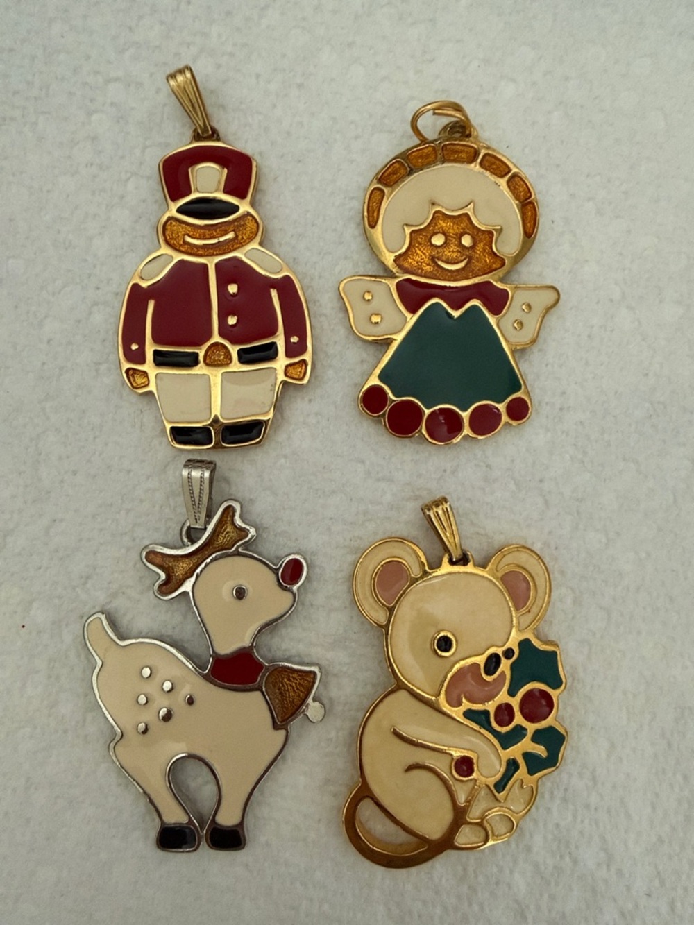 4 Wallace Silversmiths Christmas Holiday Enamel Ornament Pendants